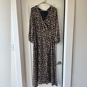 Madewell Black Floral Long Sleeve Dress
